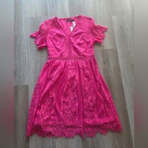 Merokeety Lace Hot Pink Dress Large Nwt